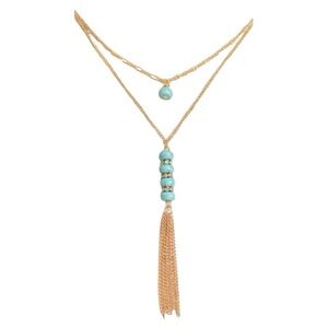 2/$15 - Multi Stone Tassel Necklace & Earrings - Turquoise